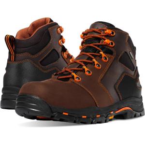imageDanner Vicious 45 Waterproof Work Boots for Men  FullGrain Leather with Breathable GoreTex Lining Speed Lace System and Non Slip Heeled OutsoleBrownOrange